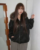 Lahin Printed Oversized Faux Fur Hood Zip-Up