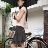 Teha ribbon strap wave flare mini skirt