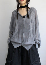 MESH KNIT HOOD ZIP-UP