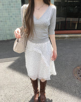 Dot frill midi skirt