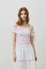 RIA ONE-SHOULDER SHIRRING TOP / PALE LAVENDER