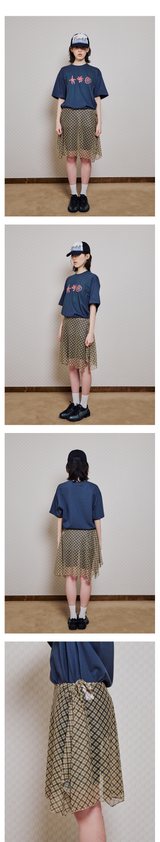 イエローチェック レイヤードラップミディスカート