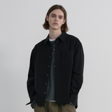 Diagonal Muted Garment-Washed Shirt - BLACK