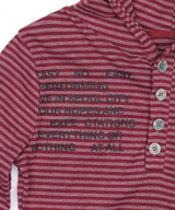Henley Neck Stripe Hood Long Sleeve - Wine