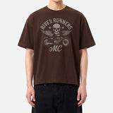 Men’s Cotton Short-Sleeve Cropped T-Shirt Motorcycle Brown