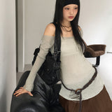 ティチェダメージロングラウンドオフショルダーニット