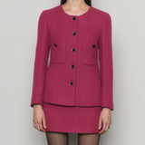 Wool Blended Diagonal Herringbone Tweed Jacket _ Pink