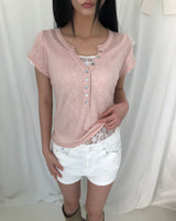 Scu Button V-Neck Short-Sleeve Knit