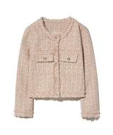 85-VIVAJ048 Multi-Color Crop Tweed Jacket Pink