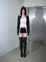 Hood Cropped Cardigan Black