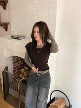 Basic U-neck Warm Pendant T-shirt (5color)