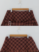LOW BELETD CHECK PLEATS MINI SKIRT (2COLORS!)