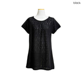 (2color) フラワー レーシー ニット ロングショートスリーブ Tシャツ