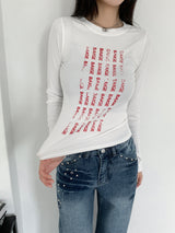 バッジレタリングスリムフィットロングスリーブTシャツ (3 Colors)