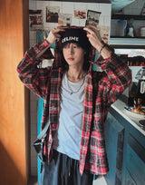 Allen crack check hood shirt