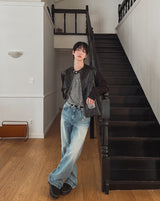 Pale wash wide denim pants