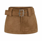 Suede Buckle Belt Mini Skirt