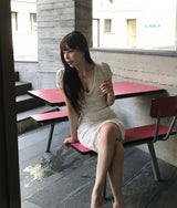 [ md pick ] nef puff & lace top + midi sk set