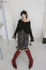 レッドスエード4cmロングブーツ