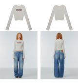 Cropped needlework wool-blend sweater