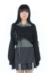 laceup ribbon knitset(black)