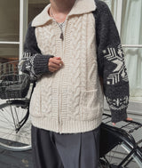 Bomb Cowichan color matching knit zip-up