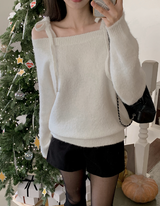 ピュアウールフラッフィーリボンオフショルダーニット (5color)