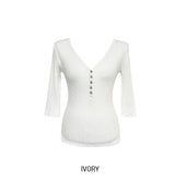 Ringo Button V-Neck Three Quarter T-Shirt