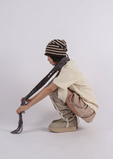STRIPE SHIRRING LOOSE BEANIE