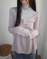 Bri Striped Shirring Long-Sleeve T-Shirt