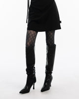 Y2K check pattern see-through black stockings (Black)