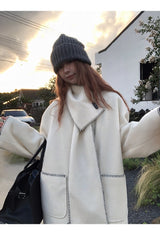 wool white muffler half quilted coat