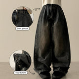 Allt Hem Snap Pin Tuck Washed Denim Wide Pants