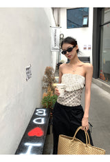 Punching Detail Paisley Sleeveless Tube Top