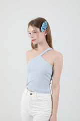 Unbalance Halter Neck Slit Sleeveless Sky Blue