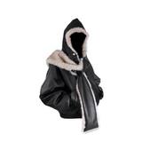 RELABEL Spatial Relations (Sun Shadow) Detachable, Adaptable Scarf Hood Full-Wool Pleated Leather MA-1 Pilot Jacket