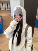 Niche Wide Hooded Wool Zip-Up Knitwear