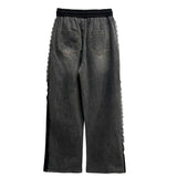 2-WAY lace wide denim training banding long pants (2 colors)