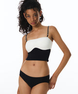 Chain Contrast Tube Top Bikini Bra (Black)