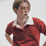 CROPPED MINIMAL KNITTED POLO SHIRT (RED)