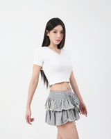 レースVネッククロップTシャツ White