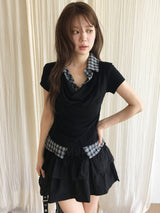  Check shirt drape layered T 
