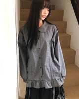 Rundi Check Shirred Round Collar Blouse