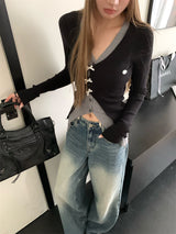 Bow Burton Layered Slit Long Sleeve Knitwear