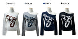 Rush Star Off-Shoulder Print Long-Sleeve Tee (4 Colors)