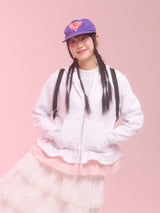  layerd ruffle hoodie_white melange