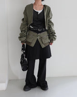 Stripe Layered Shirring Cardigan