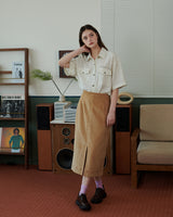 ORNAMENT PRINT CORDUROY SKIRT [BEIGE]