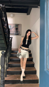 Center ribbon slit sleeveless top