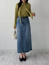 611 A-line Long Denim Skirt